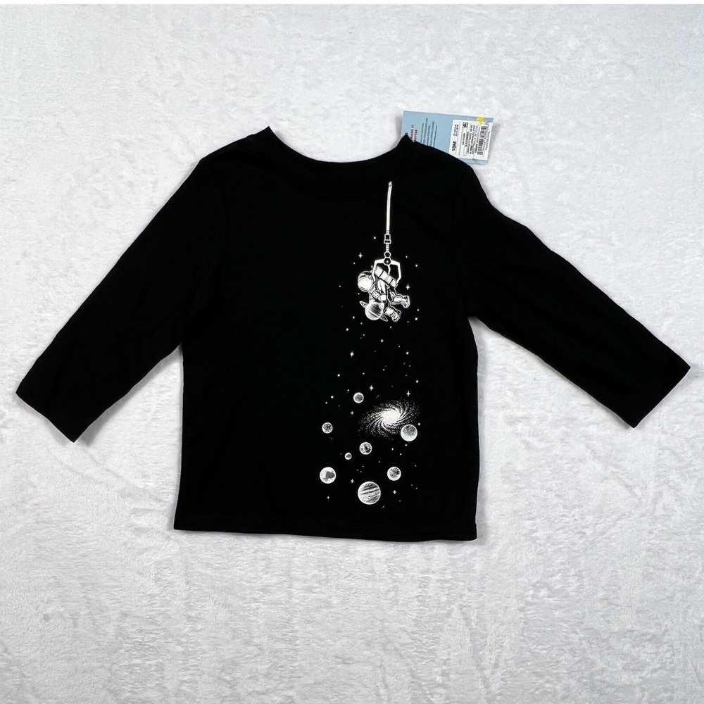 Cat & Jack Toddler Boys Black Astronaut Space Graphic Long Sleeve Tee 18M NWT